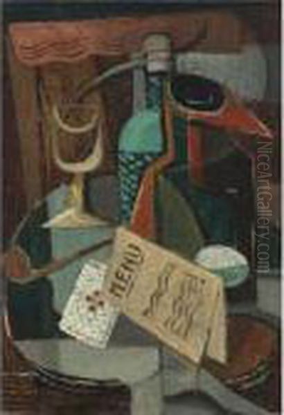 Nature Morte Au Menu Et Au Siphon Oil Painting by Louis Marcoussis