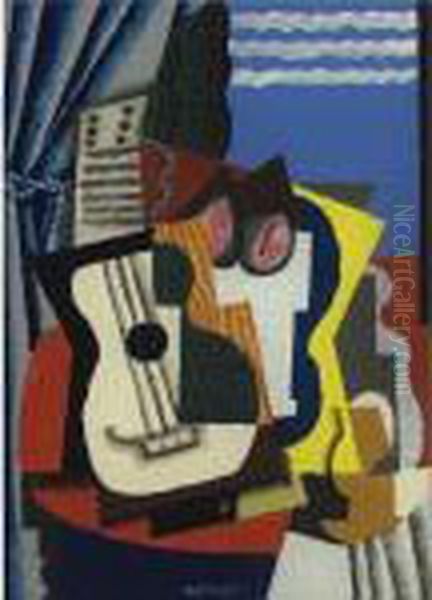 Guitare Et Granades Devant La Fenetre Oil Painting by Louis Marcoussis