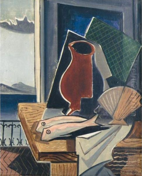 Table Devant Le Balcon Oil Painting by Louis Marcoussis