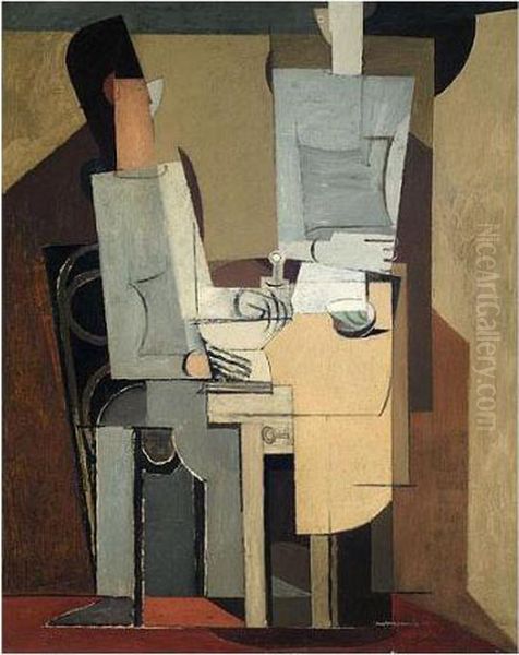 Personnage Ecrivant Et Personnage Oil Painting by Louis Marcoussis