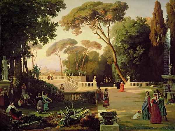 The Gardens of the Villa Doria Pamphili, Rome, 1844 Oil Painting by Antoine Ponthus-Cinier