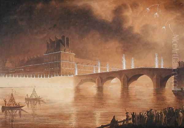 Illumination of the Quay and Pont des Tuileries Oil Painting by Francesco Piranesi