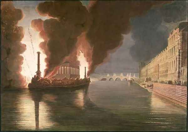 Fireworks on the Seine Oil Painting by Francesco Piranesi