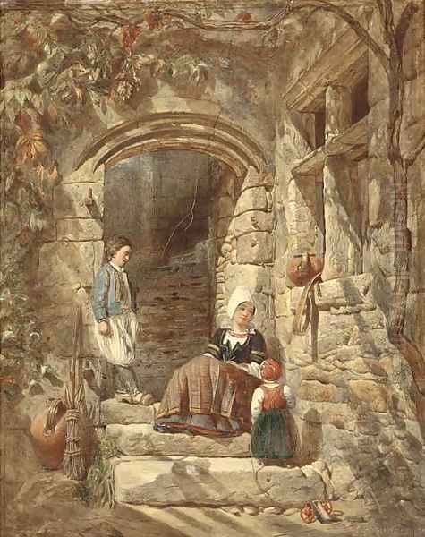 On the sunlit stairs Oil Painting by Alfred Provis