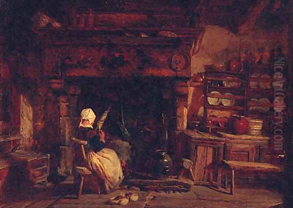 An interior at the manoir of Gourveau, st pol de Leon, Brittany Oil Painting by Alfred Provis