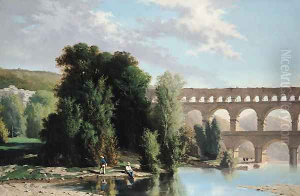 View of the Pont du Gard, 1859 Oil Painting by Henri Marie Poinsot