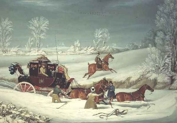 Mail Coach in the Snow Oil Painting by John Pollard