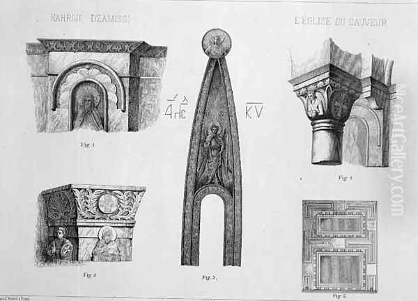 Capitals and architectural details from the narthex of Kahrije Dzamissi, the Church of the Saviour, from Church Architecture of Constantinople, pub. by Lehmann and Wentzel of Vienna, c.1870-80 Oil Painting by Pulgher, D.