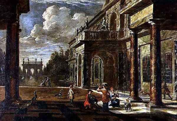 Musicians outside Renaissance Palaces Oil Painting by Jacob Balthasar Peeters