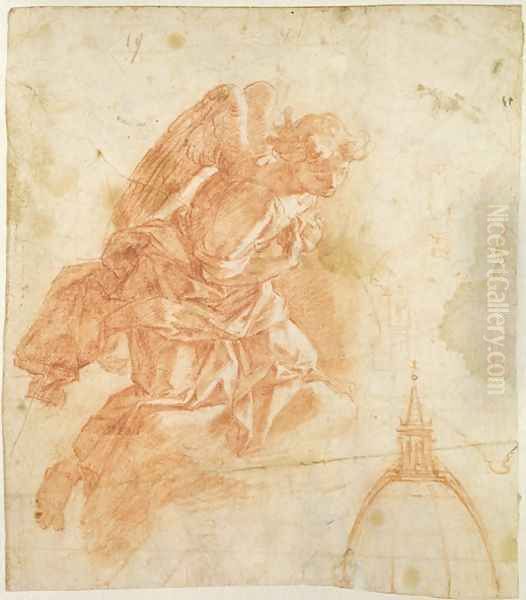 Suspended angel and architectural sketch, c.1600 Oil Painting by Bernardino Barbatelli Poccetti