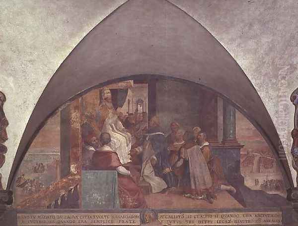 St. Antoninus Presents Himself to Pope Eugenius III as an Ambassador, lunette Oil Painting by Bernardino Barbatelli Poccetti