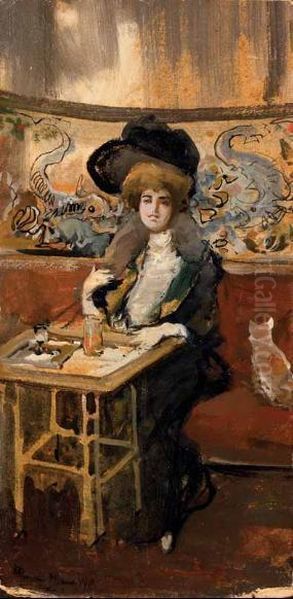 Signora Al Bar Etoile A Milano Oil Painting by Pompeo Mariani