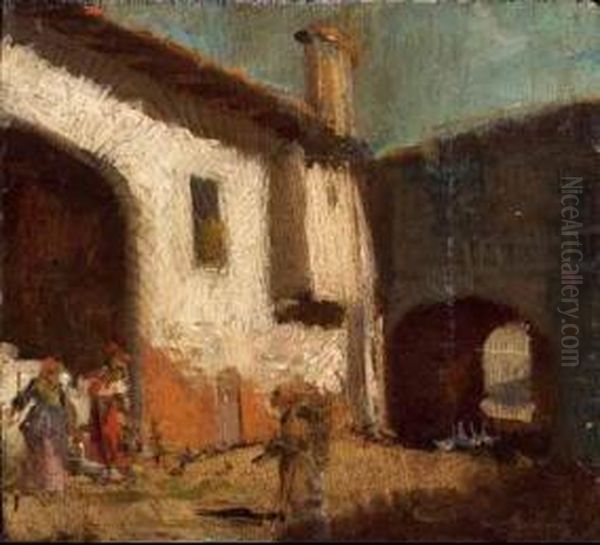 Cascinale Lombardo Oil Painting by Pompeo Mariani