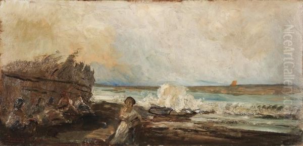 Figure Sulla Spiaggia Oil Painting by Pompeo Mariani