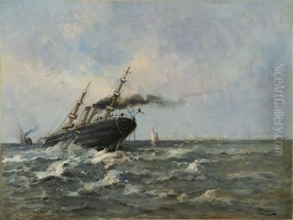 Paquebot Remontant Le Courant Oil Painting by Pompeo Mariani