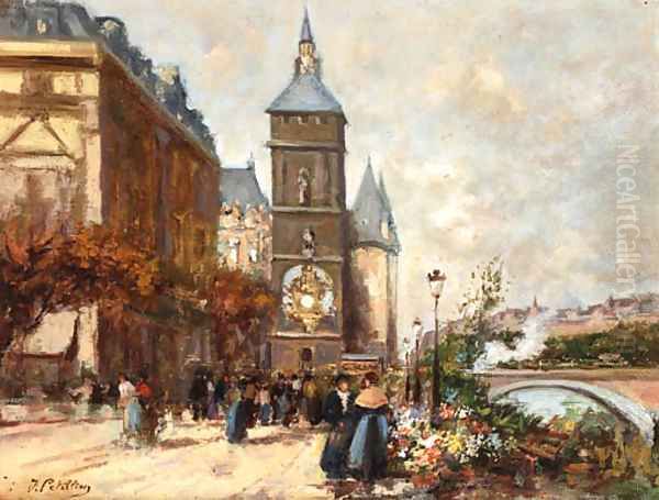 Flower market, Paris Oil Painting by Jules Petillion