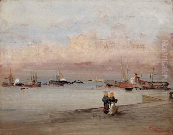 In Riva Al Mare Oil Painting by Pompeo Mariani