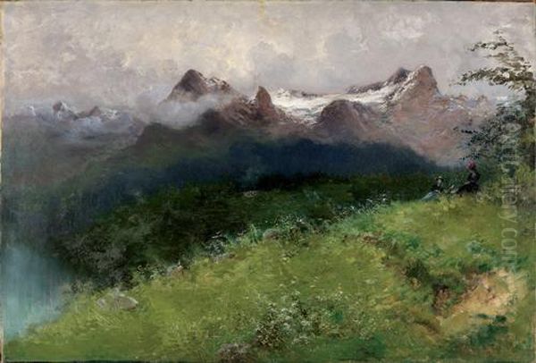 Villeggianti In Montagna Oil Painting by Pompeo Mariani