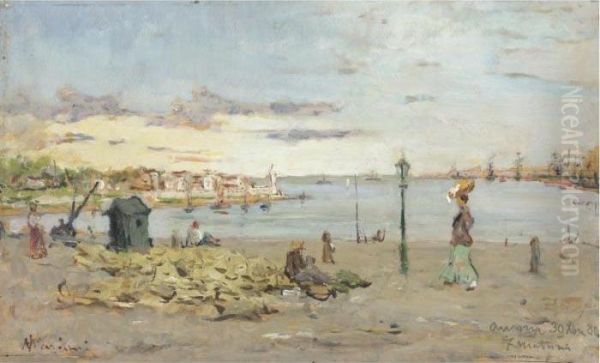 Marina Ad Ancona Oil Painting by Pompeo Mariani