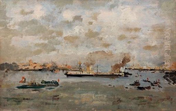 Le Colombiadi A Genova - 1892 Oil Painting by Pompeo Mariani