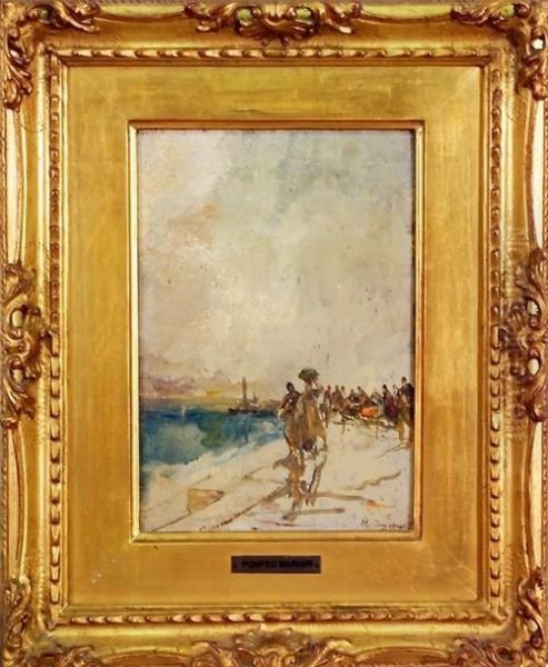 Il Porto Di Genova Con Figure Sullo Sfondo Della Lanterna Oil Painting by Pompeo Mariani