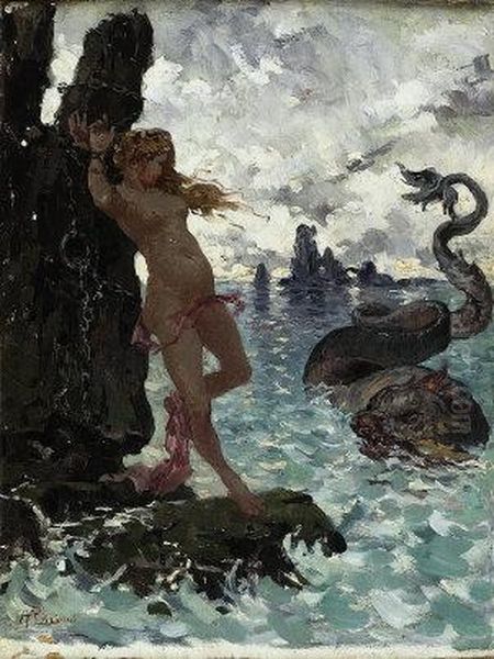 Drago E Sirena Oil Painting by Pompeo Mariani