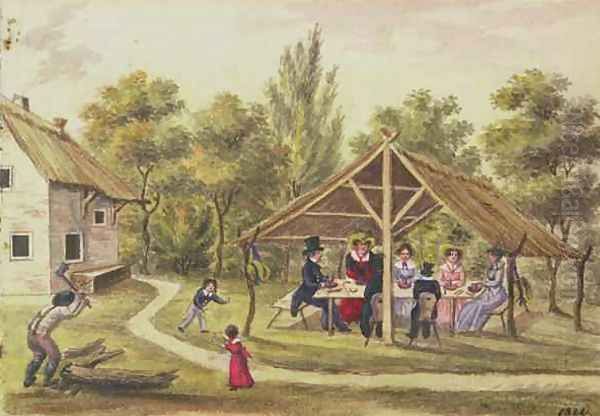 Afternoon tea at a tavern from the journal of Carl Baumann written 1813-25, 1822 Oil Painting by Franz Paumgarrten