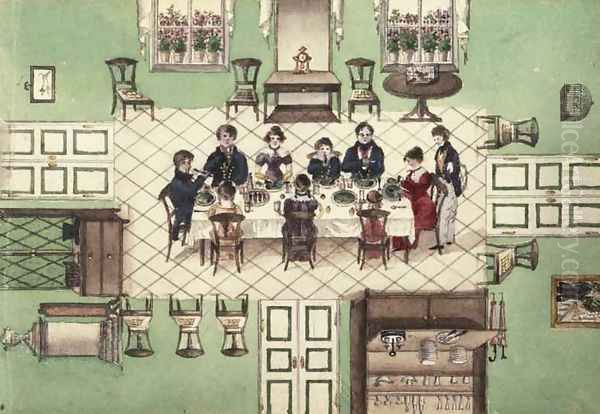 Family meal from a journal written by Carl Baumann, 1813-25 Oil Painting by Franz Paumgarrten