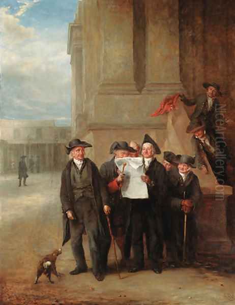 Greenwich Pensioners reading a copy of The Times Oil Painting by Henry James Pidding