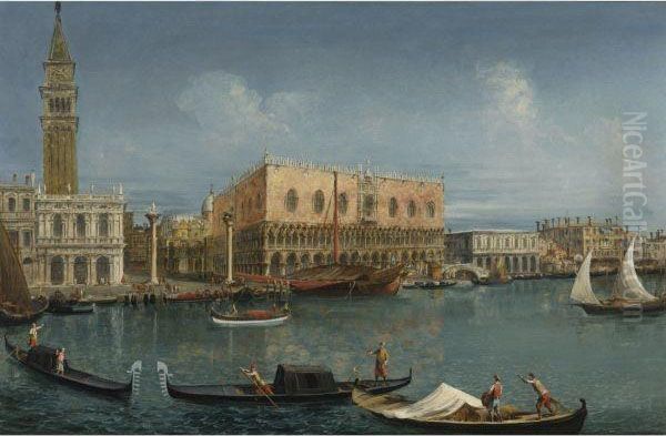 The Molo, Venice, From The Bacino Di San Marco, With The Fusta,gondolas And Barges Oil Painting by Michele Marieschi