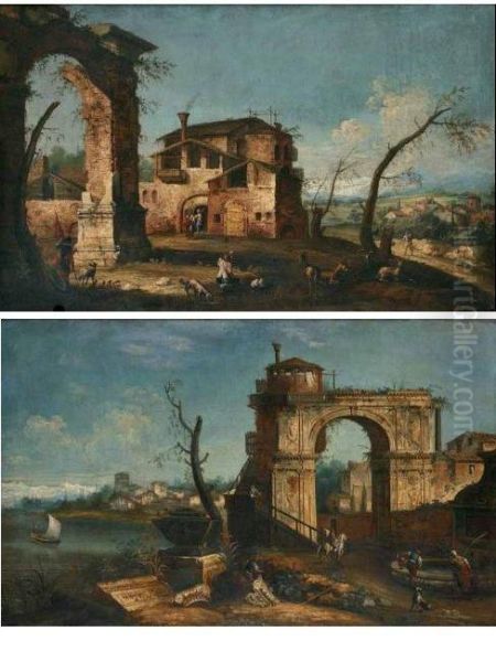 Arco Classico In Rovina E Case Rustiche Oil Painting by Michele Marieschi