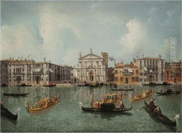 Venice, The Grand Canal With A View Of The Church Of San Stae Oil Painting by Michele Marieschi