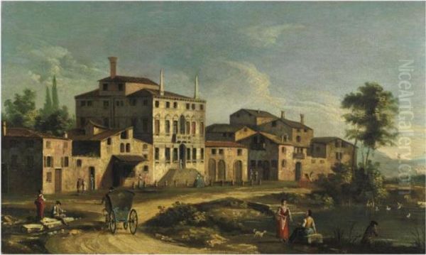 Veduta Di Un Borgo Con Palazzo Gentilizio Oil Painting by Michele Marieschi