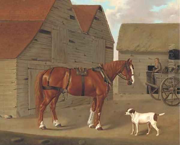 A heavy horse in a farmyard Oil Painting by John Hardman Powell