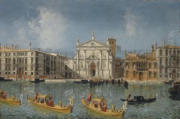 The Grand Canal, Venice, With The Church Of San Stae Oil Painting by Michele Marieschi