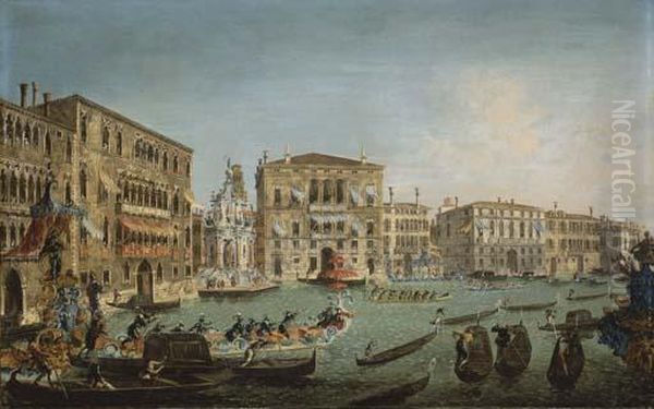 Regate Sur Le Grand Canal A Venise, Avec Le Palazzo Foscari Et Le Palazzo Balbi Oil Painting by Michele Marieschi