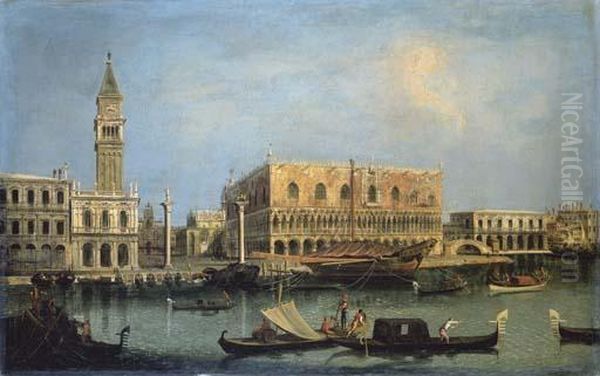 Une Vue Du Bassin De San Marco Avec La Piazetta Et Le Palais Ducal A Venise Oil Painting by Michele Marieschi