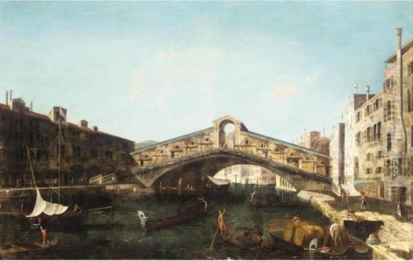 Venice, A View Of The Rialto Bridge From The South Oil Painting by Michele Marieschi