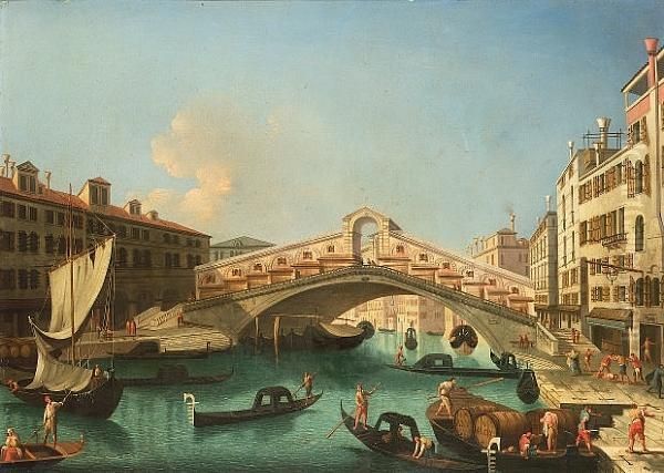 The Grand Canal At The Entrance 
To The Canareggio, With San Geremia, Venice; And The Rialto Bridge, 
Venice, From The South Oil Painting by Michele Marieschi