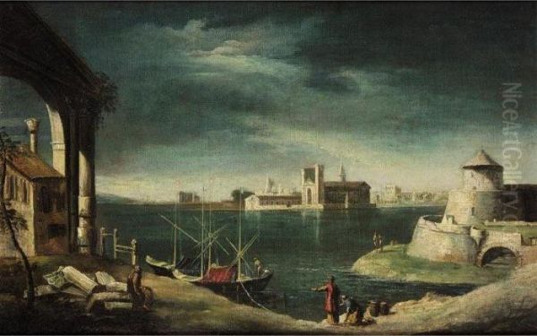 A Venetian Capriccio Of The Lagoon Oil Painting by Michele Marieschi