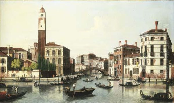 The Grand Canal, Venice, And The
 Entrance To The Cannaregio With The Church Of San Geremia Oil Painting by Michele Marieschi