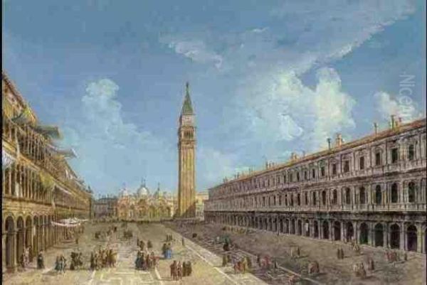 View Of Piazza San Marco Looking East, With St. Mark's And The Campanile Oil Painting by Michele Marieschi