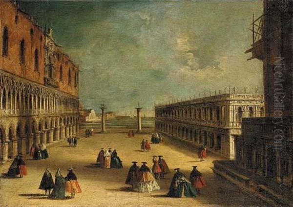 View Of The Piazzetta, Venice, Looking South, With Masked Figures Oil Painting by Michele Marieschi