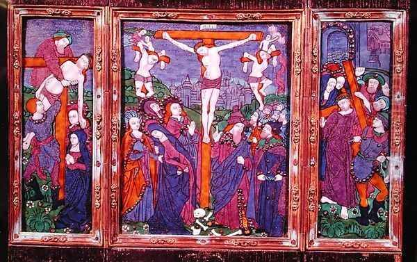 Triptych depicting the Crucifixion, Limousin Oil Painting by Nardon Penicaud