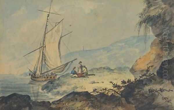 A gaff-rigged cutter in a coastal inlet, Devon Oil Painting by William Payne