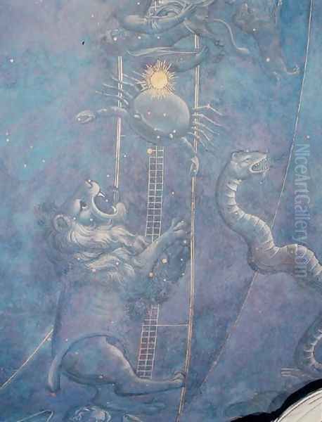 The Path of the Sun through the stars on the night of the 4th July 1442, detail of Leo, Cancer and the Hydra, from the soffit above the altar, c.1430 Oil Painting by Giuliano dArrighi Pesello