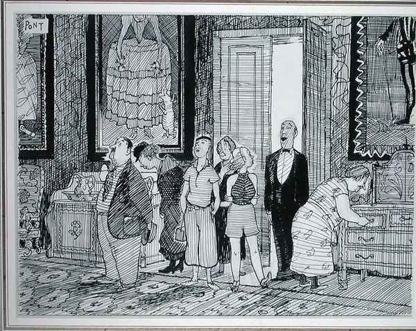 The British Character keen interest in historic houses, illustration from Punch, published 8th July 1936 Oil Painting by Graham Laidler Pont