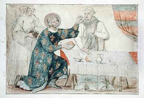 Ms 1779 fol.81 St. Louis feeding a miserly monk, from Memoires pour la Vie de Saint Louis Oil Painting by Nicolas Claude Fabri de Peiresc