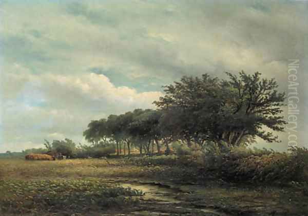 Peasants harvesting in a summer landscape Oil Painting by Albert Jurardus van Prooijen