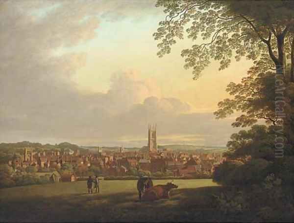 A extensive view of Derby, with figures and cattle in the foreground Oil Painting by Henry Lark Pratt